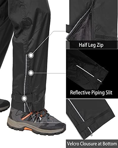 33,000ft Men's Rain Pants, Waterproof Rain Over Pants, Windproof Outdoor Pants for Hiking, Fishing Black - Image 4