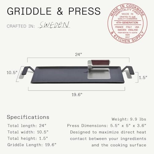 Made In Cookware - Carbon Steel Griddle + Grill Press - Professional Cookware - Crafted in Sweden - Induction Compatible - Image 3