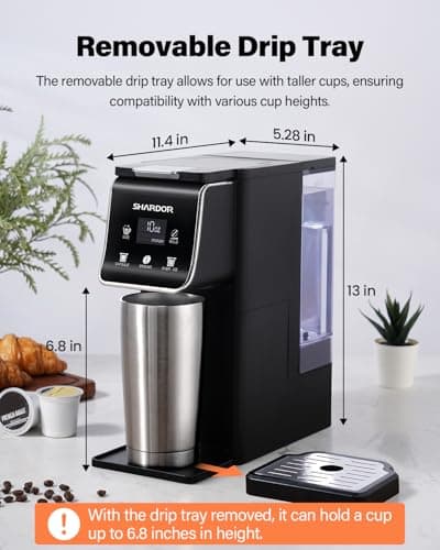 SHARDOR Coffee Maker Hot & Iced With Bold Setting,Single Serve Coffee Maker For K Cup And Grounds，52 Oz Removable Water Tank,6-14 Oz Brew Sizes,One Cup Kcup Coffee Machine With Reusable Filter, Black - Image 7