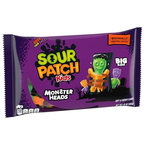 SOUR PATCH KIDS Big Kids Monster Heads Individually Wrapped Soft & Chewy Halloween Candy, 10 oz - Image 8