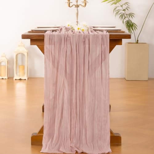 Socomi Pink Cheesecloth Table Runner Summer Boho Rustic Gauze Dusty Pink Farmhouse 120 inch 10FT Cheese Cloth Runner for Wedding Party Baby Shower Birthday Home Decor Holiday Decorations - Image 3