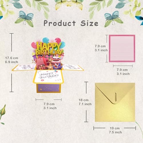 ROBBEAR Funny Happy Birthday Pop Up Card, Sweet 3D Birthday Gift Box for Adults and Kids with Envelopes, Unique Handmade Foldable Celebration Cards for Daughter, Son, Mom, Dad, Friend - Image 7