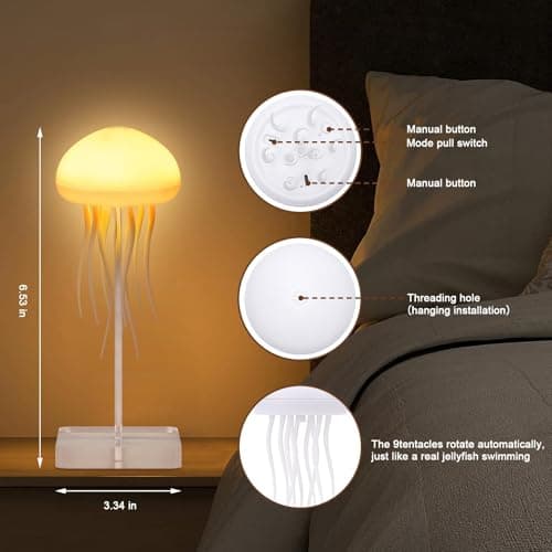 Jellyfish Lamp, Voice Control Jellyfish Lamp with Dancing Legs, RGB Gradient Jellyfish Bedside Lamp, Rechargeable Jellyfish Table Lamp with Touch Sensor, Christmas Gifts (Hanging + Base) - Image 3