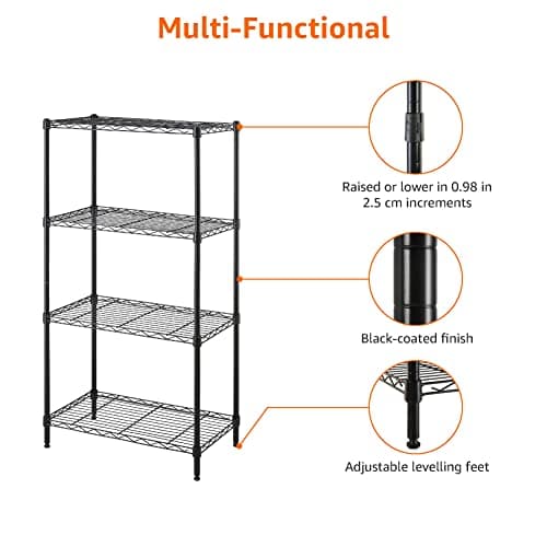 Amazon Basics 4-Shelf Steel Wire Storage Rack, Adjustable, Sturdy, Easy Assembly, 13.4 D x 23.2 W x 48 H in, Black - Image 5