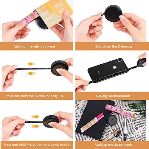 iBayam 2 Pack Tape Measure Measuring Tape for Body Fabric Sewing Tailor Cloth Knitting Vinyl Home Craft Measurements, 60-Inch Soft Fashion Pink & Retractable Black Double Scales Rulers for Body Weight - Image 5