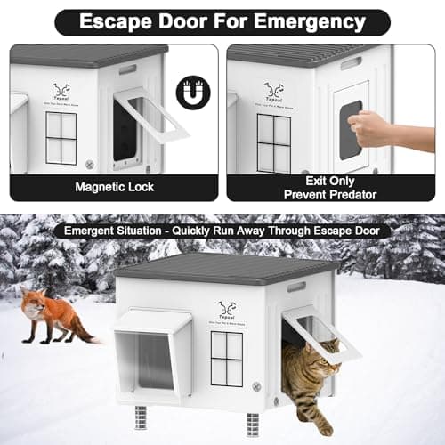 Dahivs Heated Cat House for Outside, High Insulated Heated Outdoor Cat Shelter 100% Weatherproof with Escape Door, Elevated Outdoor Cat House with Heater for Feral Stray Barn Cat Kitty 17.7"x17"x17.5" - Image 5