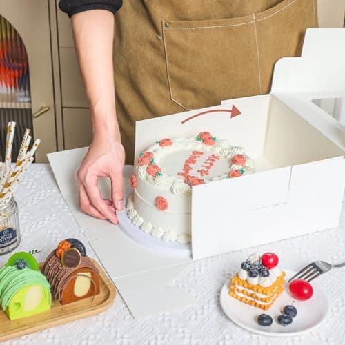 Moretoes 24pcs Cake Boxes, 10x10x5 Inches White Square Bakery Boxes with Window Cajas Pasteles for Cake, Mother's Day, Pastries, Chocolates, Cookies, Pie, Birthday Party, Wedding - Image 7