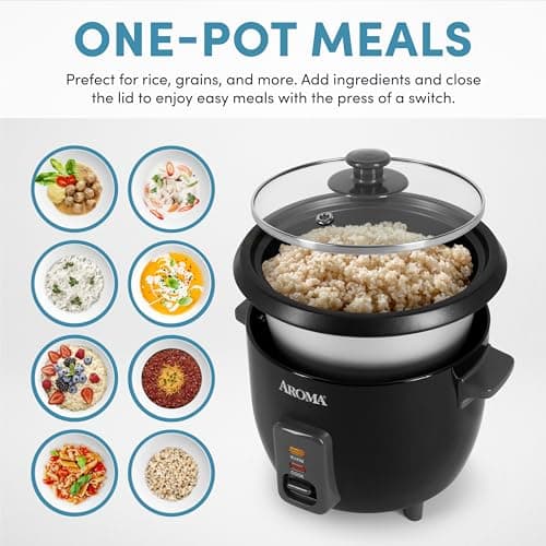 Aroma Housewares 1.5Qt. Rice & Grain Cooker (ARC-363NGB),Black,6-Cup Cooked / 3-Cup Uncooked - Image 2