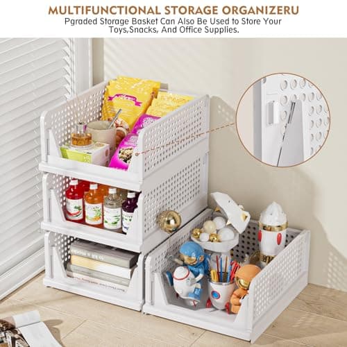 SNSLXH 5 Pack Stackable Closet Storage Basket, Multifunctional & Foldable Closet Organizer for Bathroom Kitchen Laundry Room Wardrobe Storage, Space-Saving Clothes Storage Drawer Organizer, White - Image 8