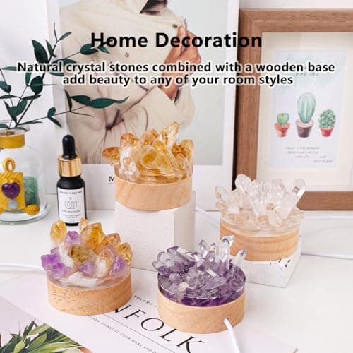 Runyangshi Natural Amethyst Crystal Night Lamp Bedroom Bedside Sleep Night Light Healing Crystal Gemstone Quartz Light Ambient Light USB Powered Night Decorations Desktop Ornament for Home Decor Gift - Image 4