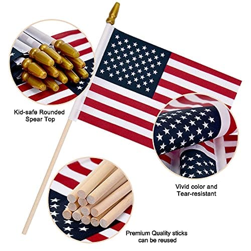 12 Pack Small American Flags on Stick Small US Flags/Mini American Flags for Outside 4x6 Inch American Hand Held Stick Flags with Kid-Safe Spear Top, Patriotic Veterans Day Decorations, 4th of July Decorations - Image 2