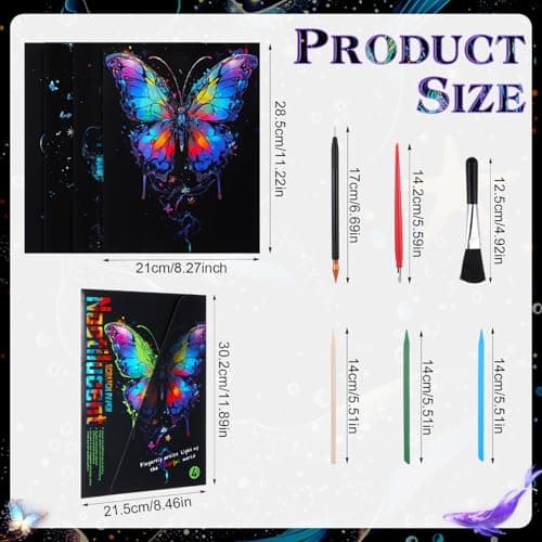 Gersoniel 8 Pack Glow in The Dark Scratch Art for Adult Rainbow Painting Paper Sheet with Pen/Cleaning Brush Noctilucent Engraving Scratchboard for Adults Gift Craft for Gift, Stress Relief - Image 2
