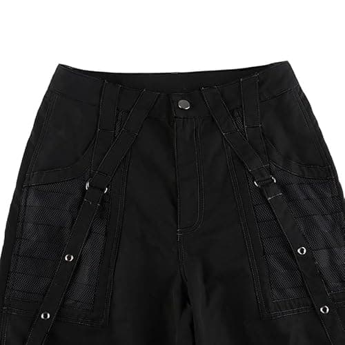 Kodaruber Women Vintage Goth Hip Hop Jeans Punk High Waisted Baggy Bootcut Jeans Strap Chain Striped Wide Leg Denim Pants(Black,Small) - Image 6