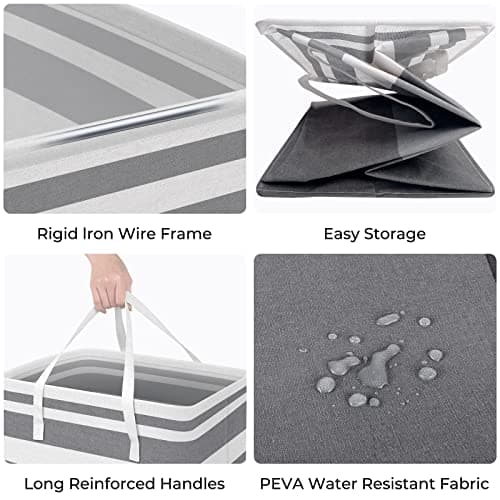 HomeHacks 2 Pack Large Laundry Baskets, Waterproof, Freestanding Laundry Hampers, Collapsible Clothes Hamper with Reinforced Handles in Laundry Room, College Dorm, Bathroom, Bedroom (Grey, 75Lx2) - Image 2