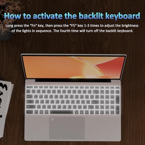Auusda 15.6" Laptop Computer Notebook, 16GB RAM, 1TB NVMe, 4C4T N95 1.7-3.4GHz, FHD, Backlit Keyboard, Fingerprint Reader, Camera, USB-A, Bluetooth, WiFi, Win11 Pro, Up to 10TB Storage, Silver, T152A - Image 5