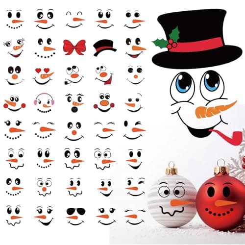 41 PCS Snowman Face Stickers for Crafts Christmas Vinyl Snowman Face Decals for Ornaments Glass Water Bottles Cup Window Wall Christmas Decorations (41Pcs Snowmen Faces)