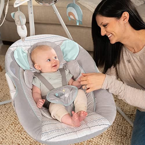 Ingenuity InLighten 5-Speed Baby Swing - Swivel Infant Seat, 5 Point Safety Harness, Nature Sounds, Lights - Van Elephant - Image 10