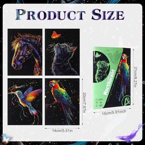 Gersoniel 8 Pack Glow in The Dark Scratch Art for Adult Rainbow Painting Paper Sheet with Pen/Cleaning Brush Noctilucent Engraving Scratchboard for Adults Gift Craft for Gift, Stress Relief - Image 3