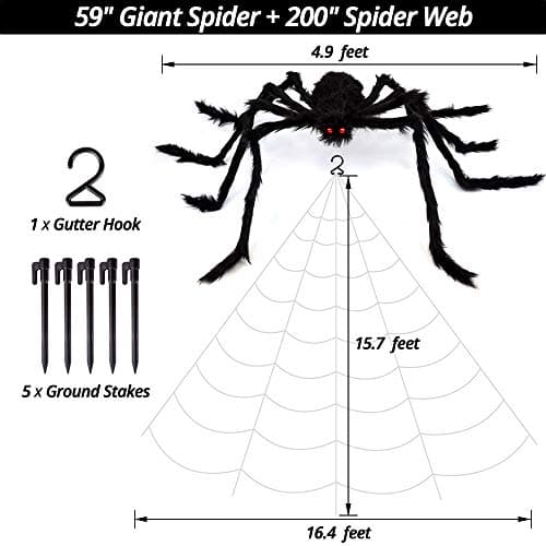 200" Halloween Spider Web + 59" Giant Spider Decorations Fake Spiders with Triangular Huge Spiders Web for Indoor Outdoor Halloween Decorations Yard Home Costumes Parties Haunted House Décor - Image 7