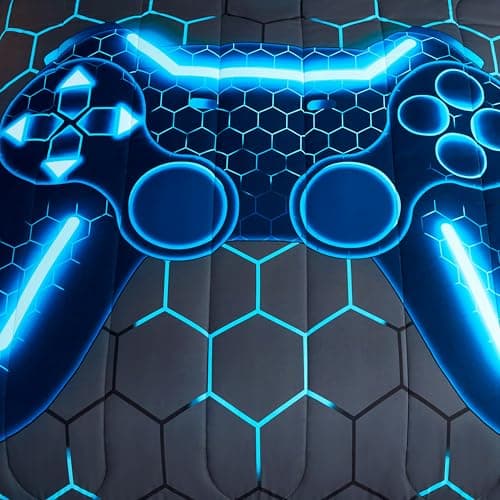 akkialla Gaming Twin Size Bedding Set for Kids Boys Girls and Teens,Game Controller Comforter Set(2 Pieces) Down Alternative Comforter for All Seasons,Gamer Home Decor(Blue,Twin) - Image 3