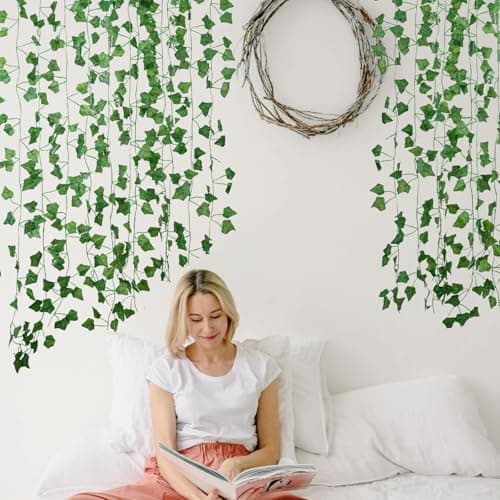 Freyalife Fake Vines for Room Decor(12 Pack 84 Feet) Aesthetic Artificial Plant Ivy Leaves Hanging Greenery Garlands for Home Bedroom Wall Wedding Christmas Party Office Patio Outdoor Garden Décor - Image 3