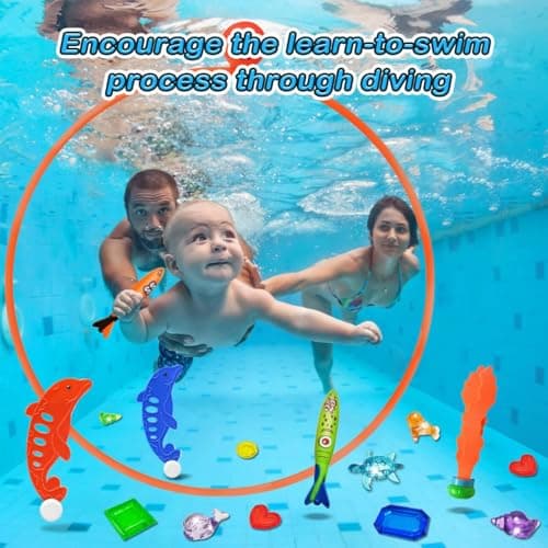 Jasonwell Pool Toys Diving Rings - 28PCS Swim Thru Rings Pool Game Diving Toys with Dive Ring Underwater Treasures Torpedo Bandits Fish Toy Fun Water Swimming Toy for Boys Girls Kids Teens Adults - Image 4