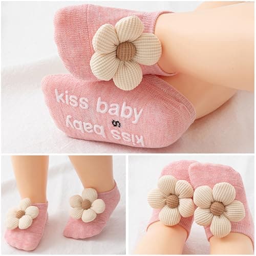 KEAINVRN 4Packs Baby Girls Socks,Flower Non-Slip Grips for Babies Toddler Princess Low Cut Socks Baby Christmas Gifts (US, Age, 0 Months, 6 Months, multicolor) - Image 3
