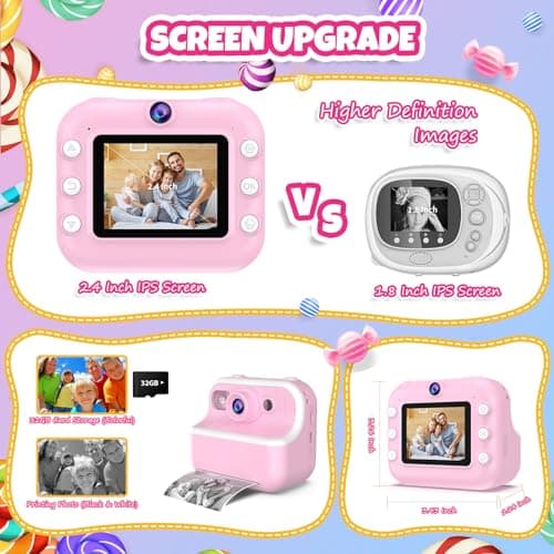 TOZDTO Kids Camera Instant Print,1080P HD Dual Lens Selfie Camera Toys for Girls & Boys Ages 3-12, Instant Photo Printing with 3 Rolls of Paper & 32GB Card, Christmas Birthday Gift for Toddlers (Pink) - Image 5