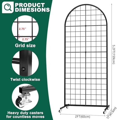 Asee'm Grid Wall Panels Display Stand 2' x 5.2' FT Black Movable Wire Grid Wall Display Rack Heavy Floorstanding Detachable Girdwall Panel with T-Base for Craft Show Rack, Retail Displays 1PCS - Image 2