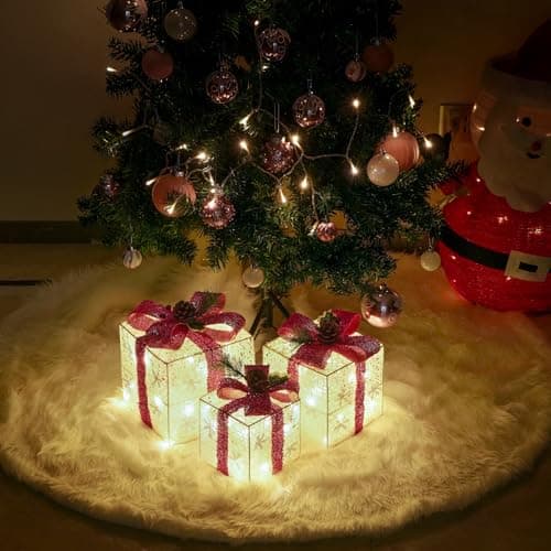 Christmas Decorations, Set of 3 Christmas Lighted Gift Boxes, Battery Operated Xmas Present Boxes, Warm White LED with Bows for Indoor Christmas Tree, Yard, Home Decor - Image 2