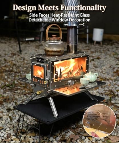 TOMOUNT Hot Tent Stove,Wood Stove with 7 Chimney Pipes,304 Stainless Camping Tent Stove with Spark Damper, Wood Burning Stove for Cooking and Heating，with heat-resistant Glass Window - Image 6