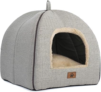 WINDRACING Cat Bed for Indoor Cats - Cat Cave Beds Cat House Cat Tent with Removable Washable Cushioned Pillow, Soft Kitten beds,Cat Beds & Furniture, for Small and Medium Pet Bed M(15 x 15 x 15 Inch) Beige - Image 2