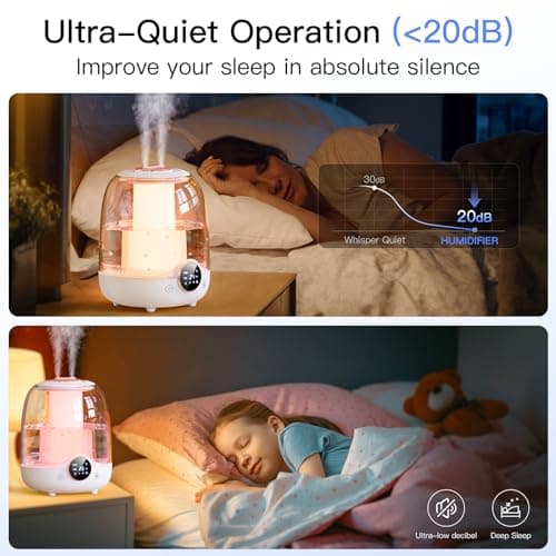 Humidifiers for Bedroom, 3L Tank for 30H 20dB Quiet Mist Time, Dual Nozzles, LED Lights, Smart Timer (2/4/8 Hours), Auto Shut-Off, Perfect for Baby and Large Rooms, (White) - Image 4