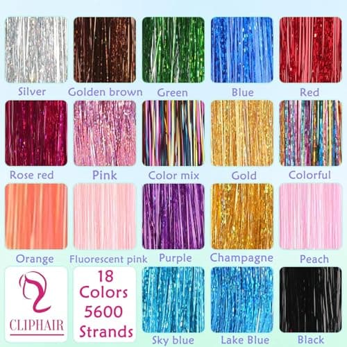Hair Tinsel,18 Colors Hair Tinsel Kit for Girls 7600 Strands Fairy Tinsel Hair Extensions Holographic Hair Tinsel Heat Resistant Colored Hair Glitter Christmas Party Festival (18 Colors) - Image 3