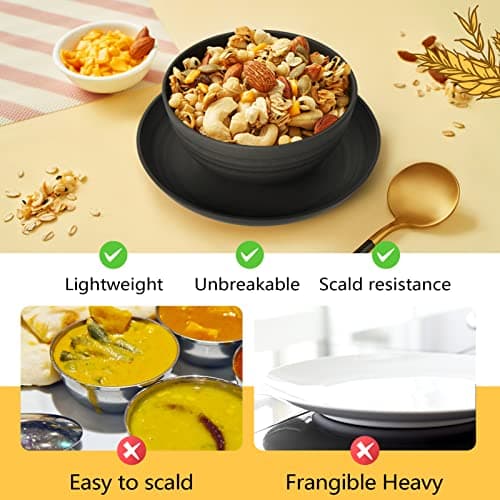 Teivio 32-Piece Kitchen Plastic Wheat Straw Dinnerware Set, Service for 8, Unbreakable Modern Dish Set - Dinner Plate/Dessert Plate/Cereal Bowl/Cup, for Apartment Essentials, Outdoor Camping,Black - Image 6