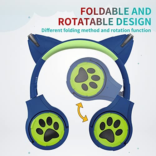 Riwbox CF9 Cat Ear Kids Bluetooth Headphones with LED Light Up,Safe 85dB Volume Limit,Built-in Mic&Boom Mic for Calls,Kids Wireless&Wired Headphones for Tablet/Airplane/School/Online Learning(Blue) - Image 7