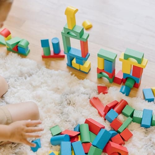 Melissa & Doug 100 Wooden Building Blocks with Storage Box | 100 Pieces, Wooden Blocks In 4 Colors & 9 Shapes, Montessori Toys, Construction Play, Toddler Learning Toys for Kids, Ages 2+ - Image 6