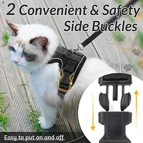 rabbitgoo Cat Harness and Leash for Walking, Escape Proof Soft Adjustable Vest Harnesses for Cats, Easy Control Breathable Reflective Strips Jacket, Black, XS - Image 5