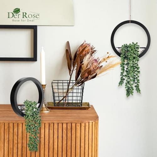 Der Rose 2 Pack Fake Plants Hanging Artificial Succulents Plants in Black Pots for Living Room Bathroom Accessories Boho Farmhouse Wall Decor - Image 5