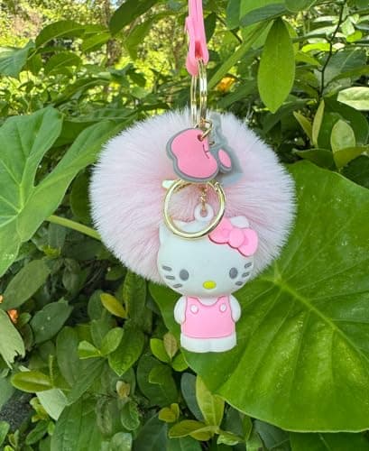 PaPiJoJo Cute Keychains for Women/Girls, Kawaii Pom Pom Fuzzy Key Chain Accessories Wristlet Cartoon Keychain for Backpack Car Keys (Pink208) - Image 2