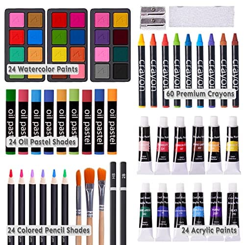 Color More 175 Piece Deluxe Art Set with 2 Drawing Pads, Acrylic Paints, Crayons, Colored Pencils, Paint Set in Wooden Case, Professional Art Kit, Art Supplies for Adults, Teens and Artist, WoodMuse Plus - Image 2