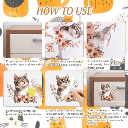 HICOHAND Rub on Transfers for Crafts, 3 Sheets Cats Theme 5.91 * 11.81in Rub on Transfers for Furniture and Crafts for Wood Farbic Glass DIY Home Office Decoration - Image 4