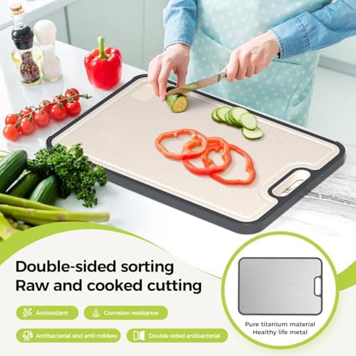 Titanium Cutting Board for Kitchen, Cutting Board Double Sided Food Grade, Pure Titanium and Wheat Straw PP, Easy to Clean Large Size 16”×11” - Image 2