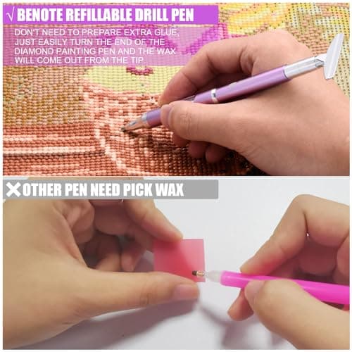 Benote Diamond Art Painting Pen Refillable Wax, Diamond Paint Accessories Refillable Wax Pen Self-Stick Drill Pens with Metal Correction Plate for Art DIY Craft - B18 - Image 6