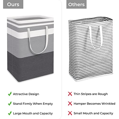HomeHacks 2 Pack Large Laundry Baskets, Waterproof, Freestanding Laundry Hampers, Collapsible Clothes Hamper with Reinforced Handles in Laundry Room, College Dorm, Bathroom, Bedroom (Grey, 75Lx2) - Image 3