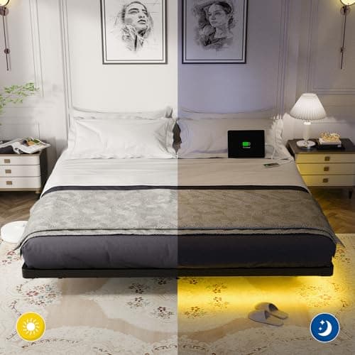 OLEVS King Size Floating Bed Frame, Metal Platform, with LED Light and Charging Station, No Box Spring Needed, Noise-Free, Easy Assembly - Image 7