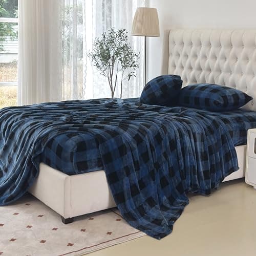 Elegant Comfort Luxuriously Soft 4-Piece Velvet Plush Flannel Sheet Set - Premium Quality - Cozy Warm, Anti-Static, Non Pilling Fuzzy Velvet Flannel Fleece Deep Pocket Sheet Set - Queen, Buffalo Blue - Image 5