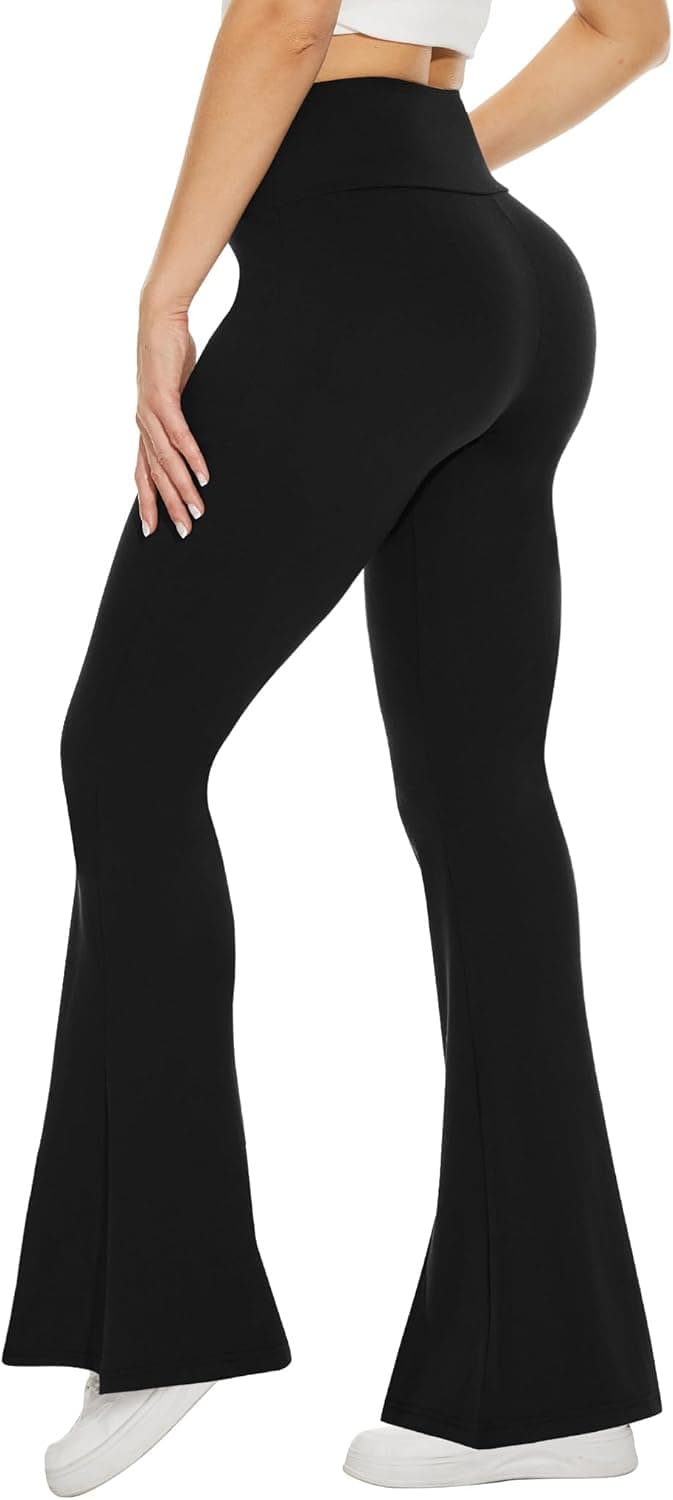 TNNZEET Black Flare Leggings for Women, Crossover Yoga Pants with Pockets Bootcut Flared Leggings V Rise Large Black - Image 3