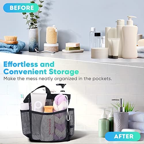 Eudele Mesh Shower Caddy Portable for College Dorm Room Essentials, 8-Pocket Large Capacity Shower Bag for Beach, Swimming, Gym - Image 7