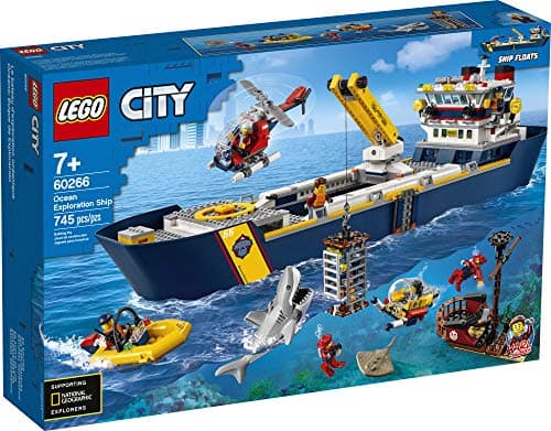 LEGO City Ocean Exploration Ship 60266, Toy Exploration Vessel, Mini Helicopter, Submarine, Shipwreck with Treasure, Lifeboat, Stingray, Shark, Plus 8 Minifigures (745 Pieces) - Image 4